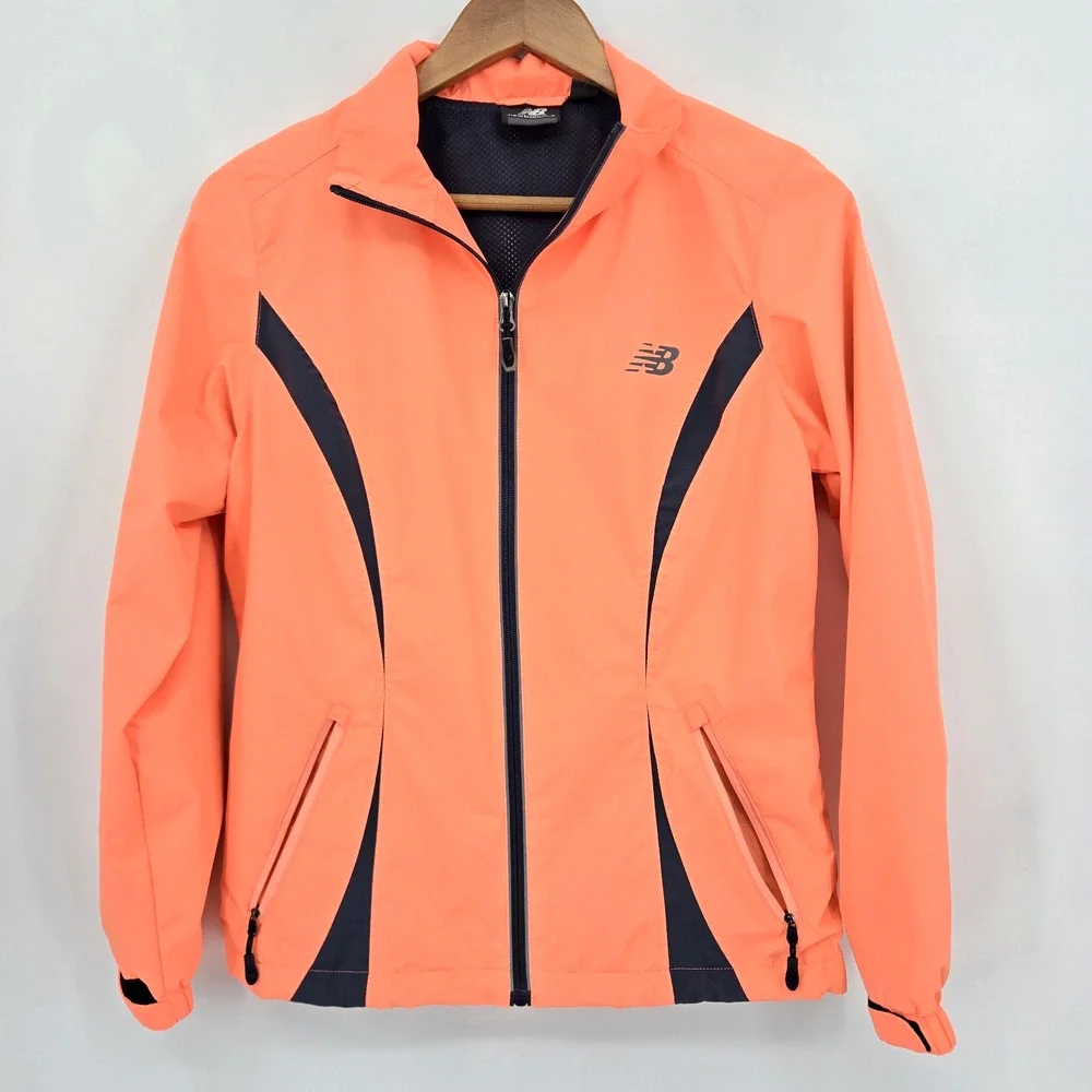 New Balance Running Windbreaker Jacket Full Zip Athletic Coral Orange Size S